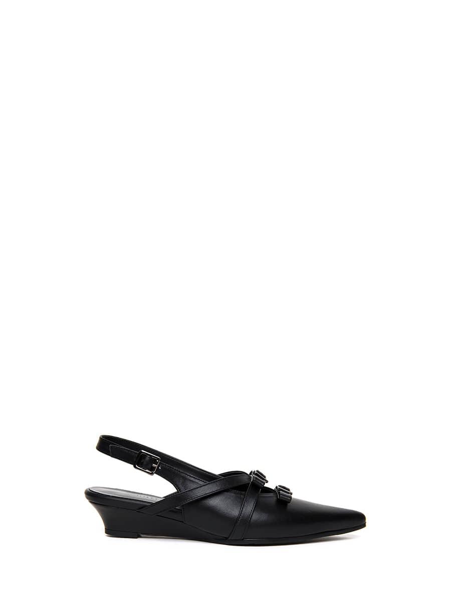 RIBBON STRAP SLINGBACK HEELS BLACK