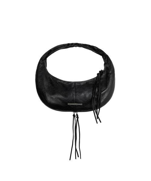 Zipper Finishing Leather Mini Hobo Bag [ Black ]