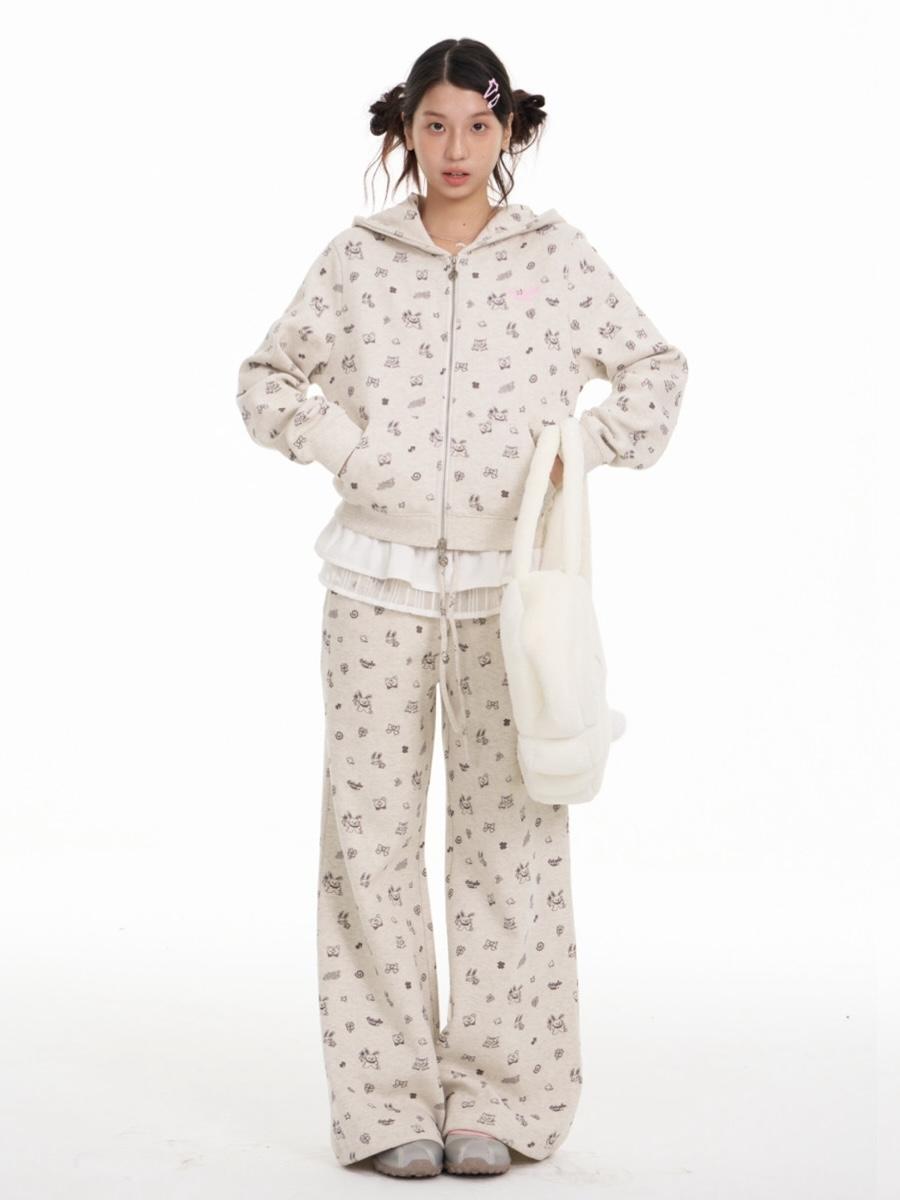 [PRE-ORDER 10% SALE] BETWEENAND All Printed Rabbit Hoodie Zip-Up & Lace Sweatpants