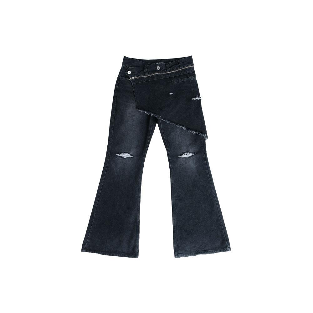 [IFEELLUCKY : 아이필럭키] DENIM BOOTSCUT SKIRT PANTS BLACK