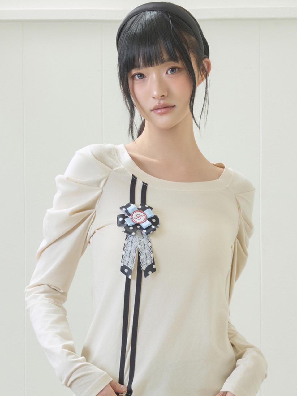 EL ROSETTE SHIRRING TEE(CREAM)