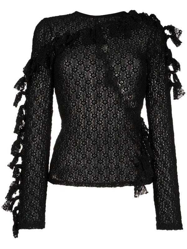 노트 디테일 세미 시어 블라우스