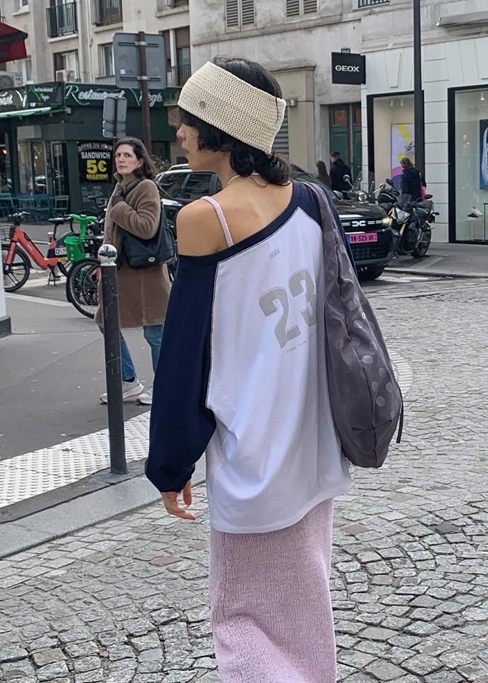 [5/22 예약배송]Number 23 Raglan Off-Shoulder T-Shirt_CTT3002(White)