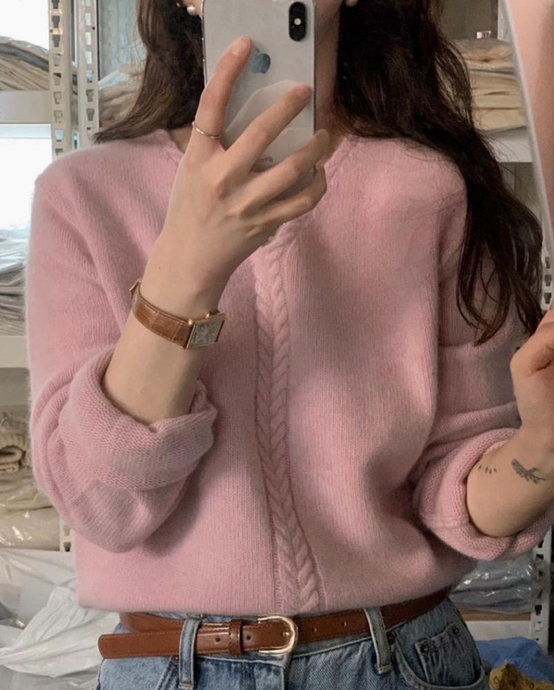 오브제 objet 비스타 라쿤 꽈배기 니트 (3col)