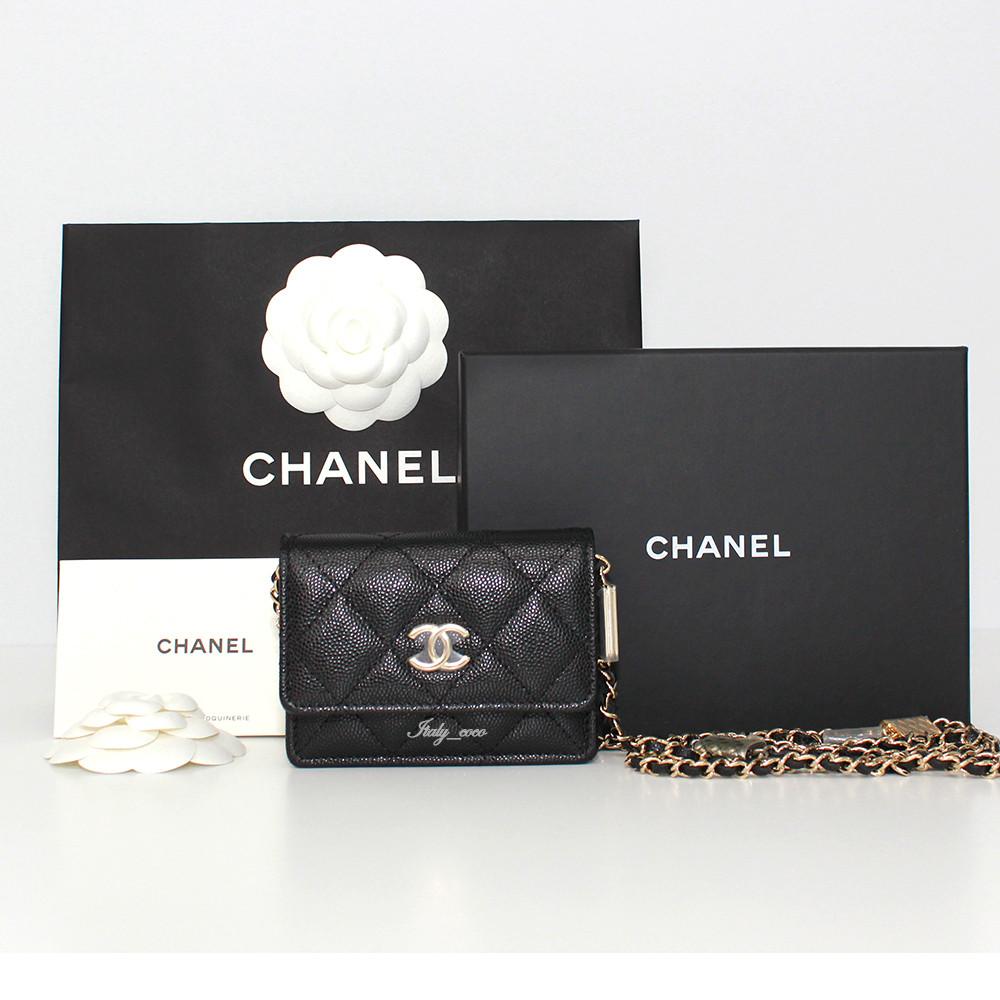 샤넬 아코디언 카드지갑 체인백 블랙 캐비어 금장 AP2444