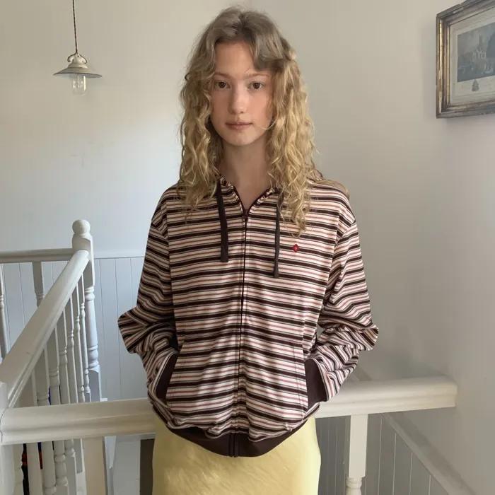 STRIPED CLOVER HOODED ZIP-UP_BROWN STRIPE