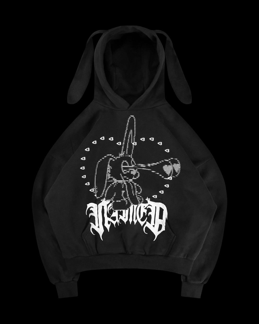 404 ERROR BUNNY HOODIE BLACK (DETACHABLE EARS) - XS