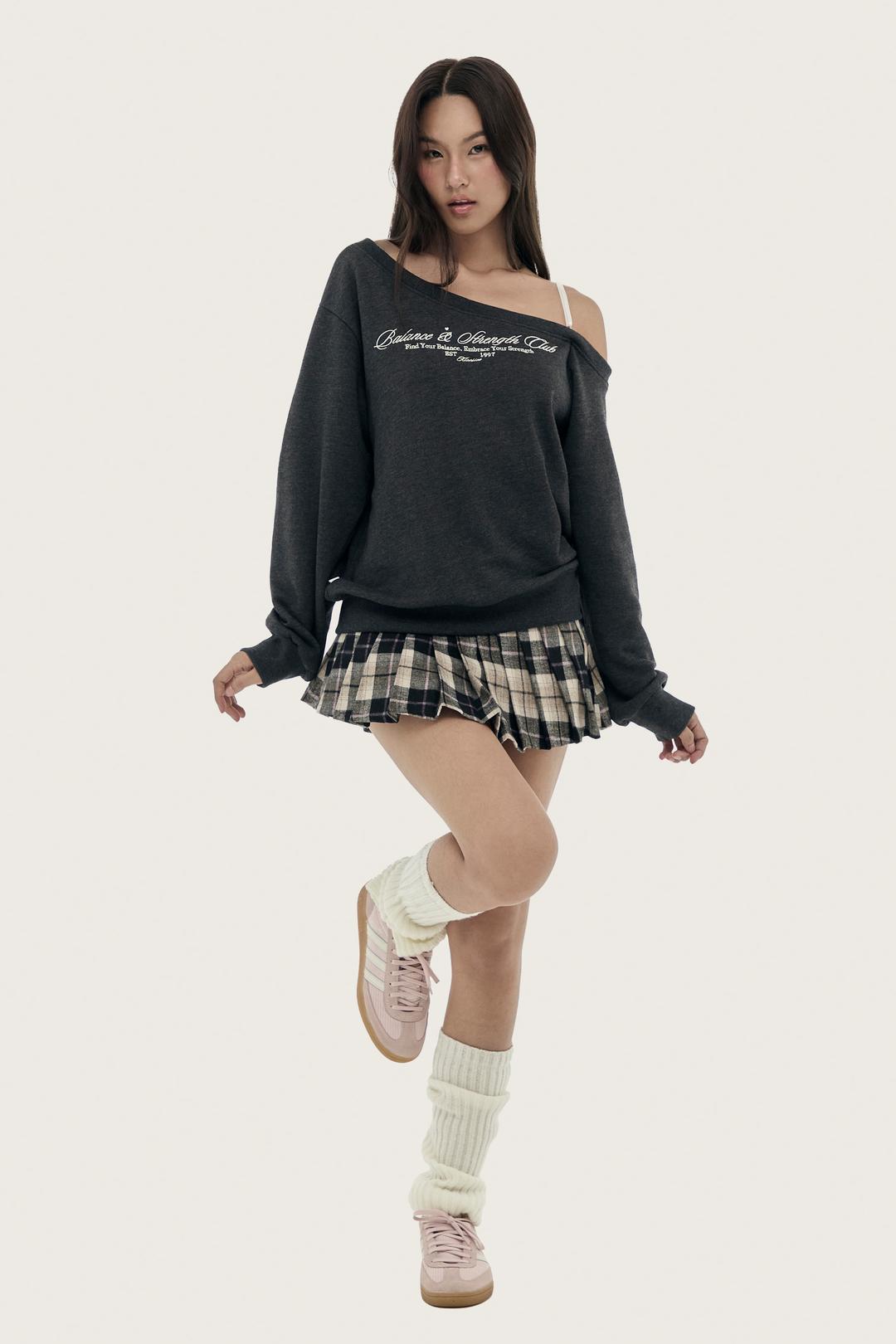 Kleen club one-shoulder sweatshirt, Dark gray