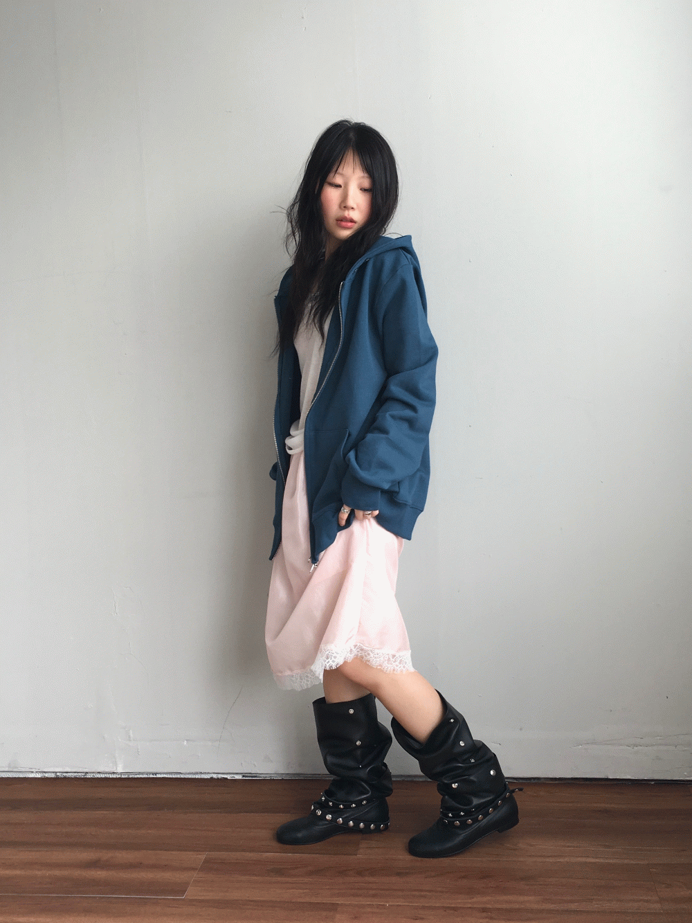 치리리 flower button loose hoodie 플라워 버튼 루즈 후드집업