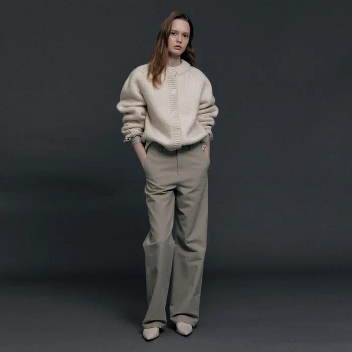 WASHED COTTON STRAIGHT TROUSERS