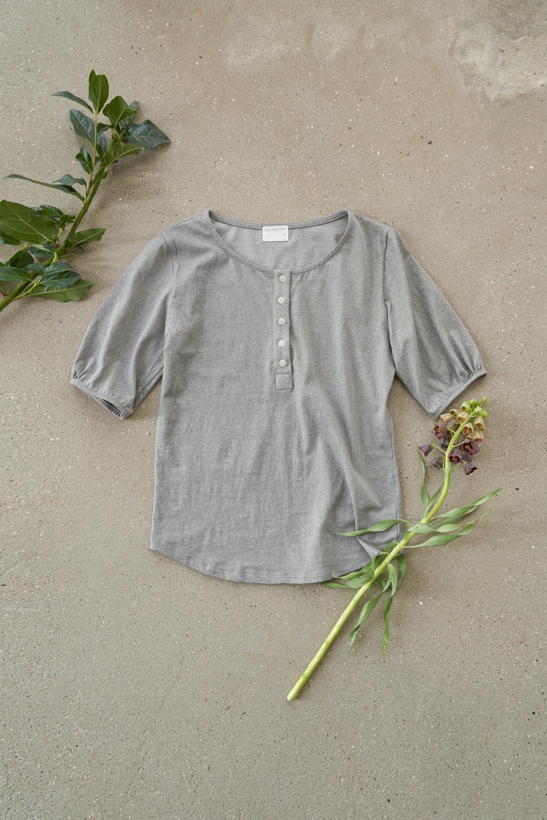 Petit puff sleeve henley neck t shirt -mild melange grey