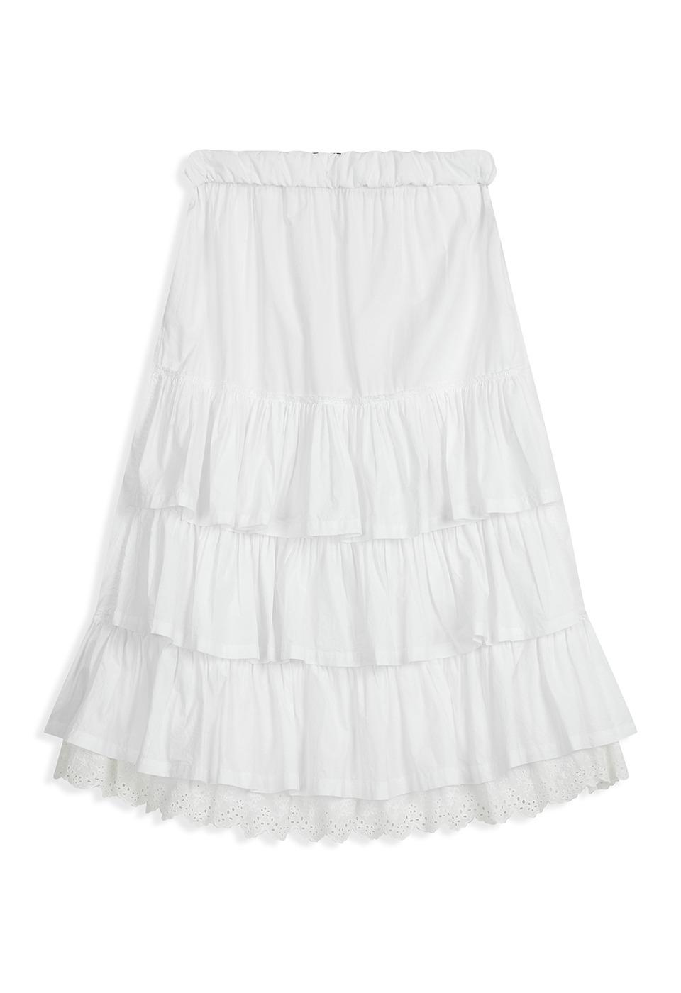 ROLLED WAIST TIERED SKIRT, WHITE
