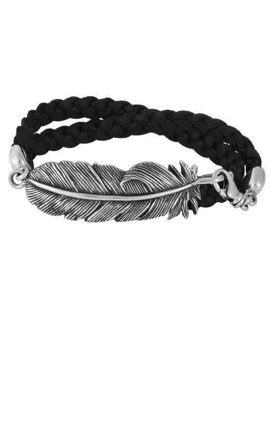 Double Wrap Leather Bracelet w/ Raven Feather