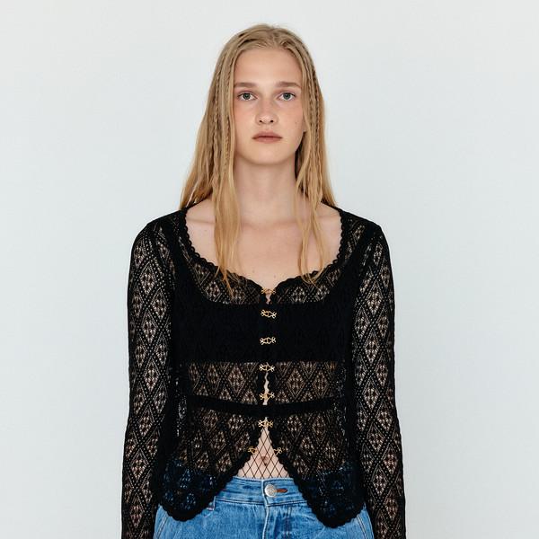 WIAMOND Diamond-Lace Cardigan - Black