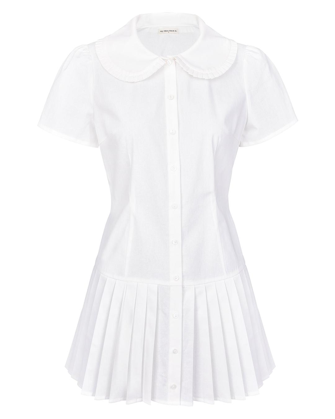 Short Sleeve Pleat Shirt Dress - XS