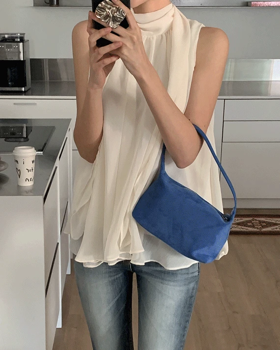 *국내제작/국내생산/환승연애*니즈 홀터넥 쉬폰 나시 블라우스(2COLOR)