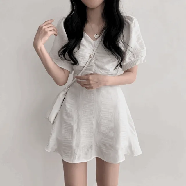 [뒷태여신!/여리핏] 여신 뒷태 엑스 트임 퍼프 미니 원피스