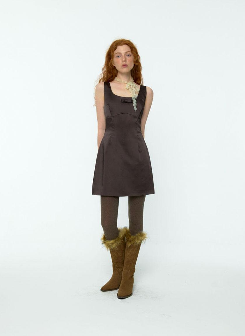 Prom Slim Satin Mini Dress (Brown)