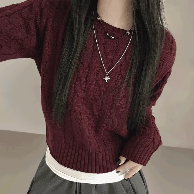 [도톰해요/11컬러🖤] 데이 라운드넥 꽈배기 케이블 크롭 데일리 니트 11color