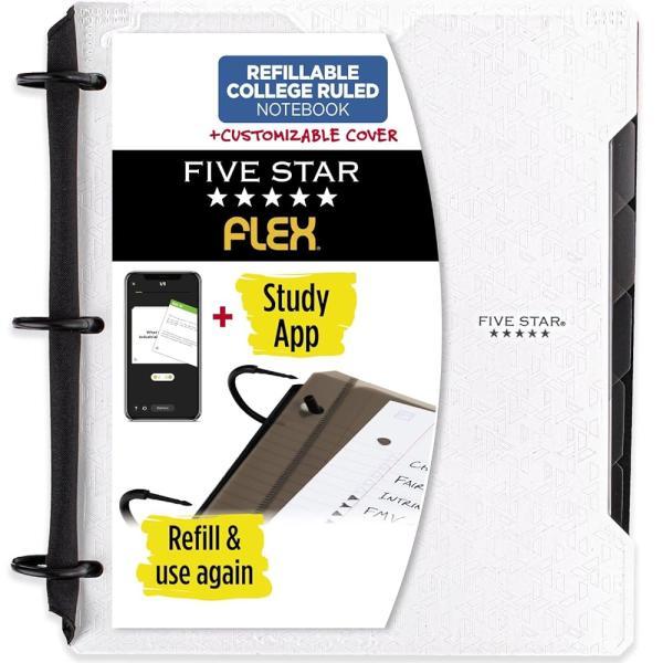 Five Star Flex 하이브리드 노트 바인더 + 스터디 앱, 탭이 있는 2.5cm(1인치) 바인더, 맞춤형 커버, 노트북 및 3링 바인더 올인원, 화이트 (29326AE2)