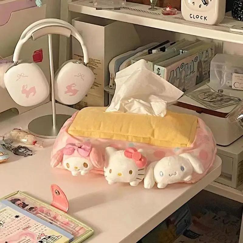 귀여운 산리오 종이 추출 상자, 헬로 키티 만화, 귀여운 봉제 여자 하트, 데스크탑 티슈 보관, 여아 크리스마스 선물