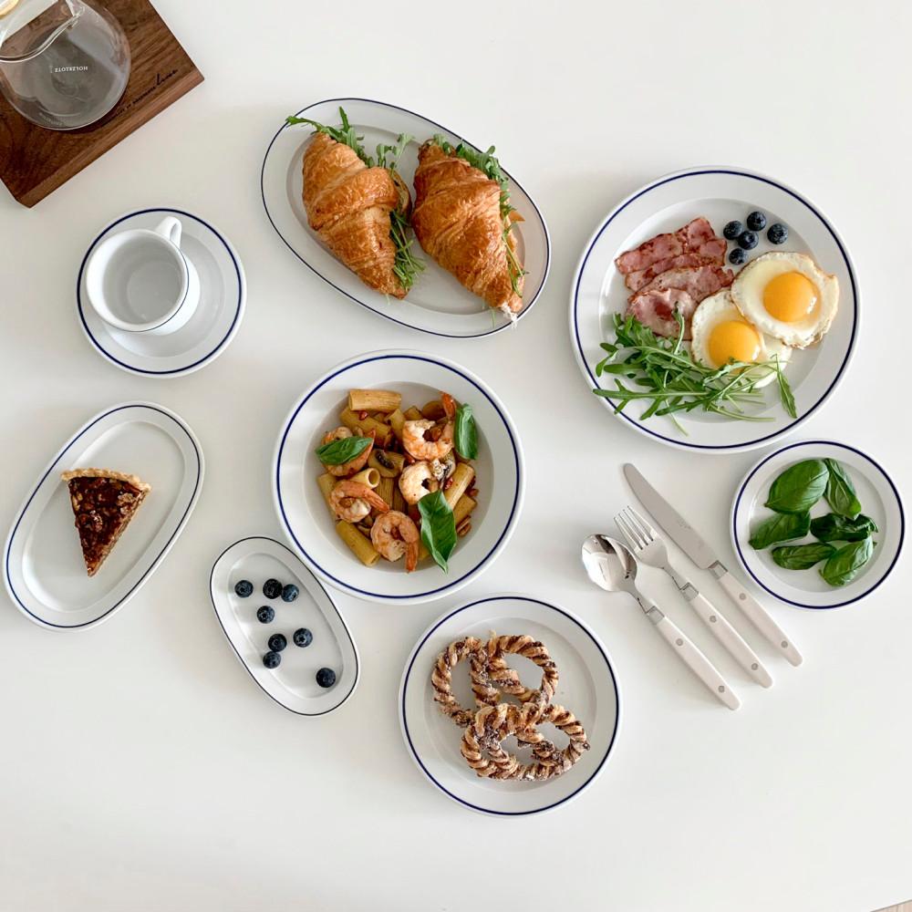 (무료배송) 폴바살 블루 라인 원형 접시 오벌 딥 플레이트 커피잔 세트