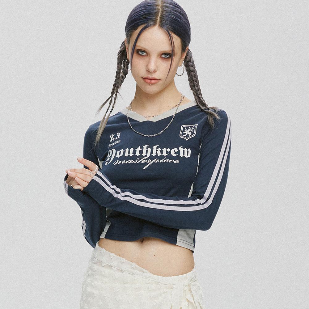 YK 렉시 크롭 롱 슬리브-네이비