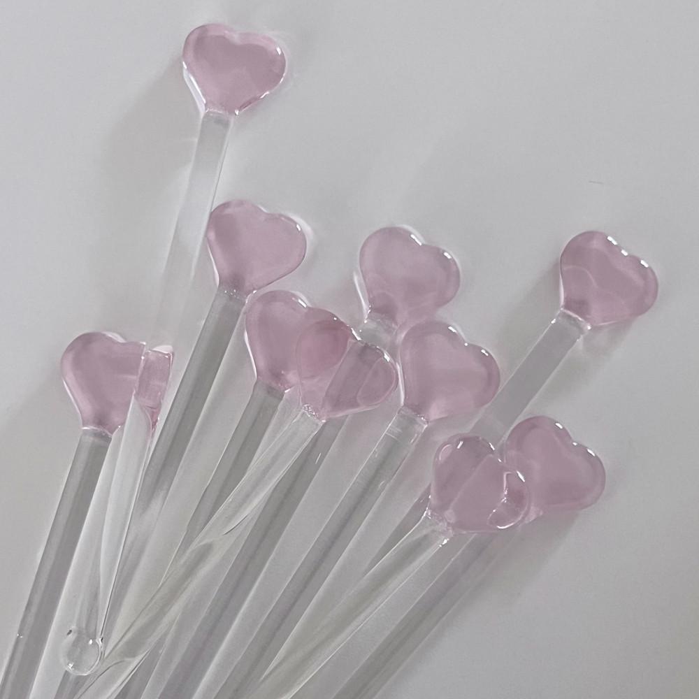 핑크 하트 강화 유리 스틱 머들러