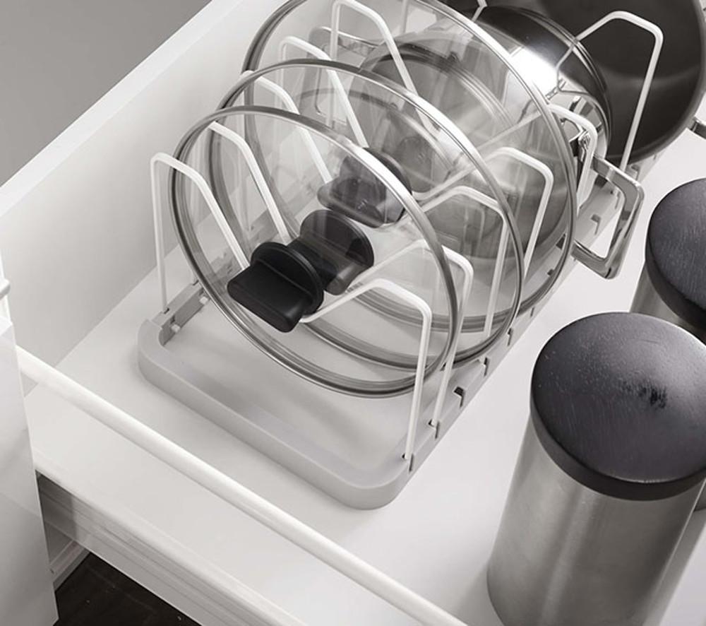 야마자키 타워 주방 길이조절 냄비뚜껑 후라이팬 정리대 거치대