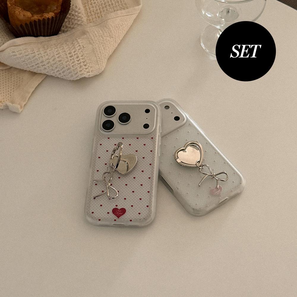 [SET] heart pin dot 반투명 폰케이스+하트 스마트 링