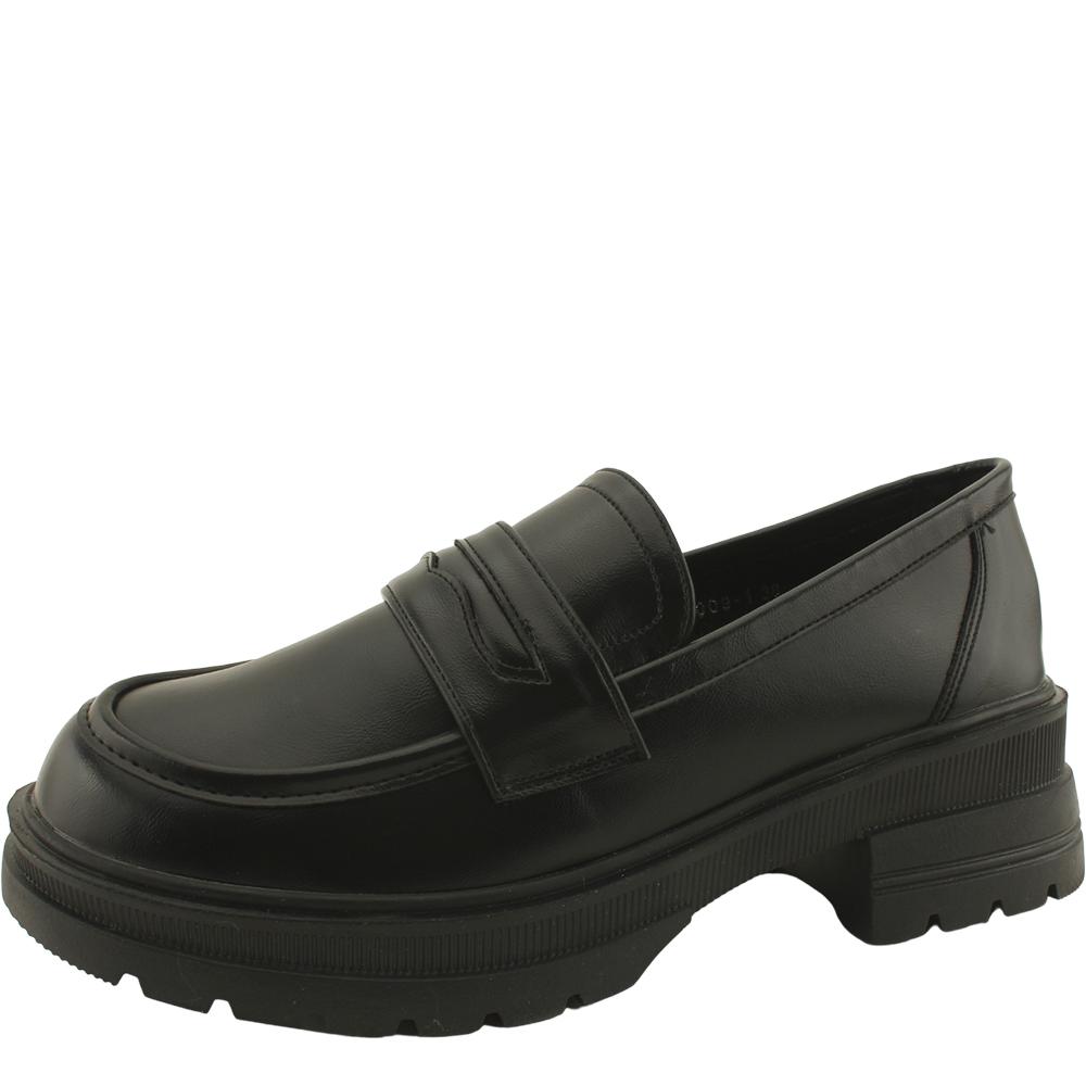 심플 클래식 미들힐 페니 로퍼 5cm 블랙