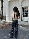 FULLTIDE Low waist rivet slightly flared wide leather long pants