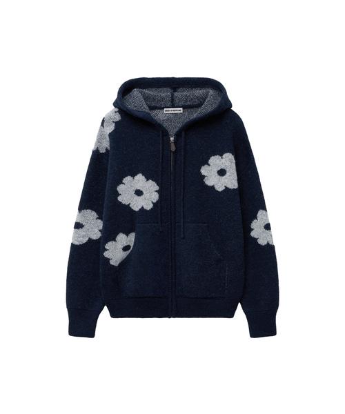 BLOSSOM KNIT HOODIE ZIP-UP navy