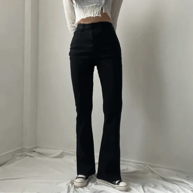 [당일발송/~XL]롱부츠컷 블랙진 스판 하이웨스트 팬츠/BLACK