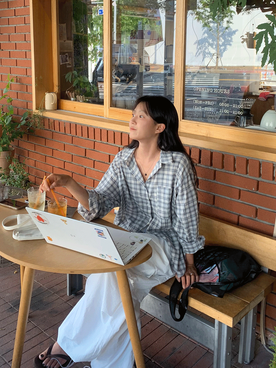 몰디 시어서커 체크 셔츠