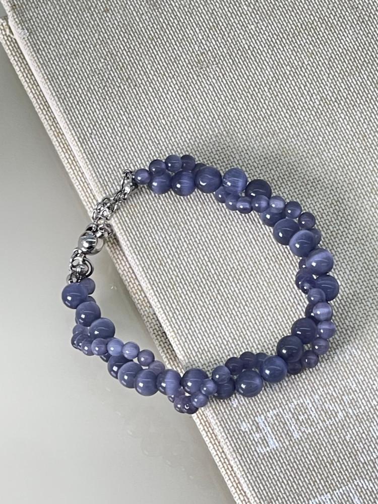 [칙칙] 캣츠아이 블루베리 꼬임 비즈팔찌 원석팔찌