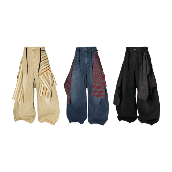 striped detachable buttons oversized washed jeans