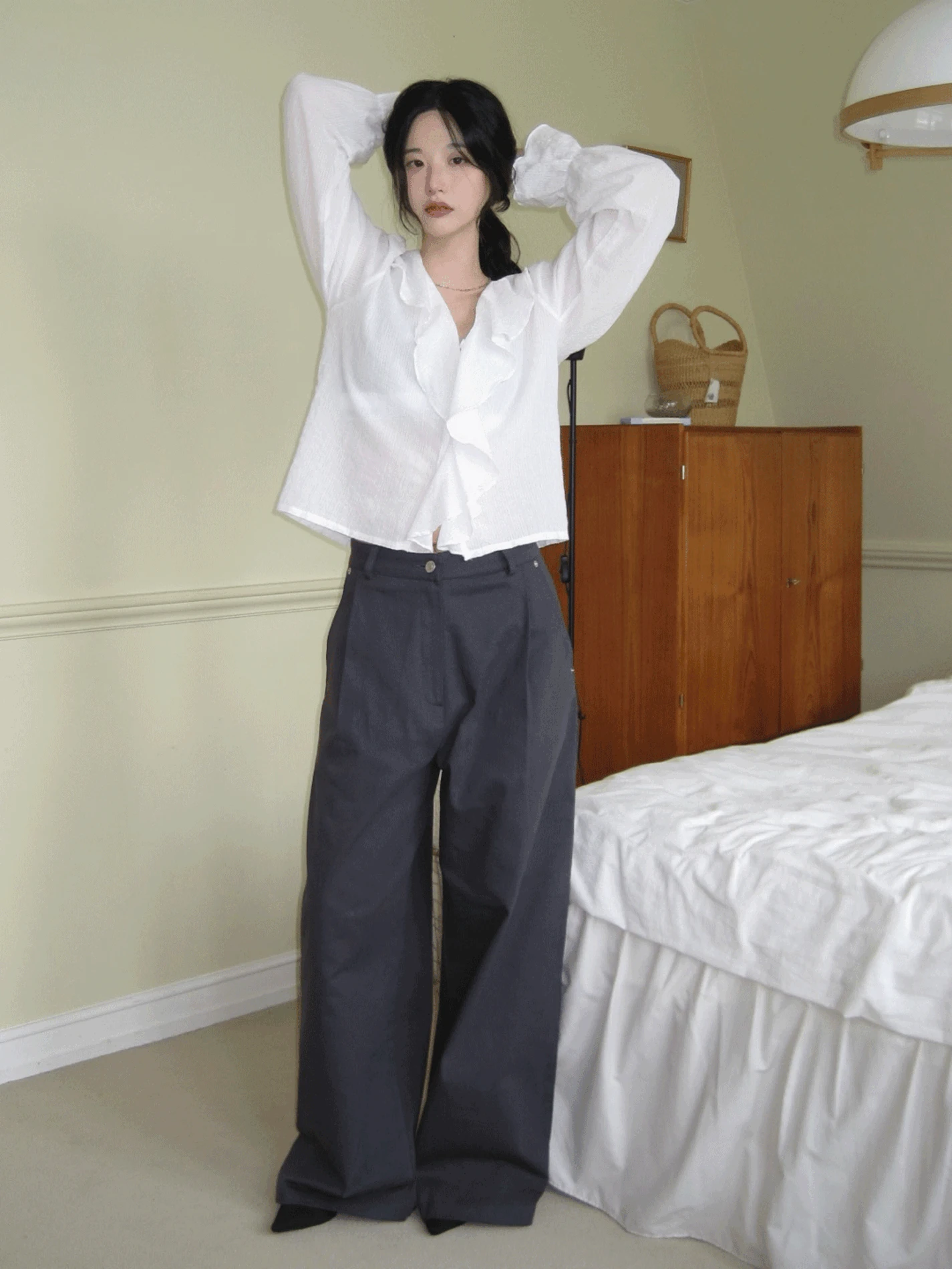 리벳 핀턱 코튼 슬랙스 팬츠 (3color)