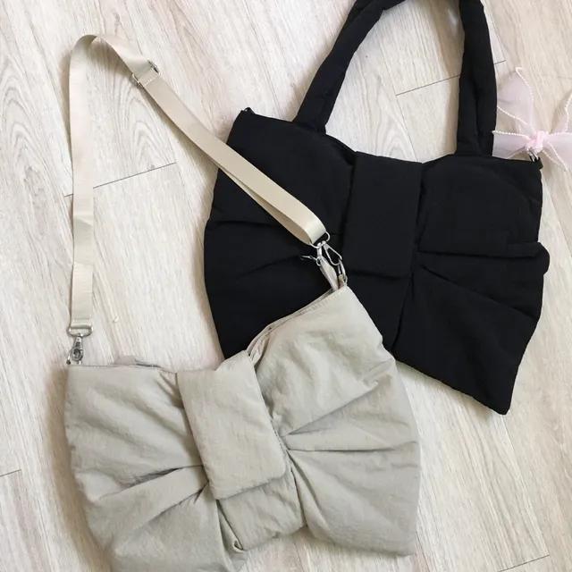 Big ribbon two-way bag (Beige. Black)
