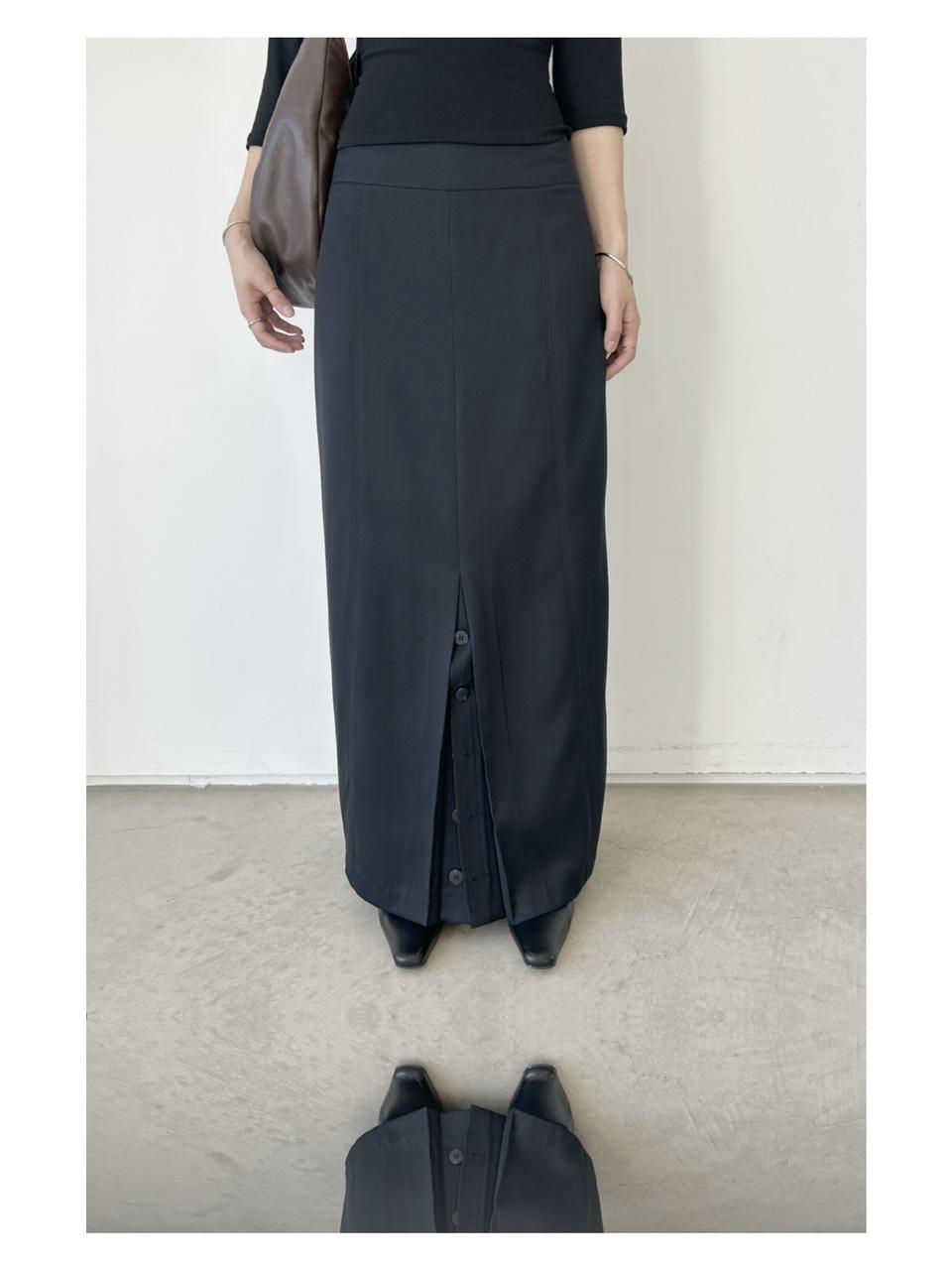 2th restock (MADE) WANDERER BUTTON PLEAT SKIRT - DEEP NAVY