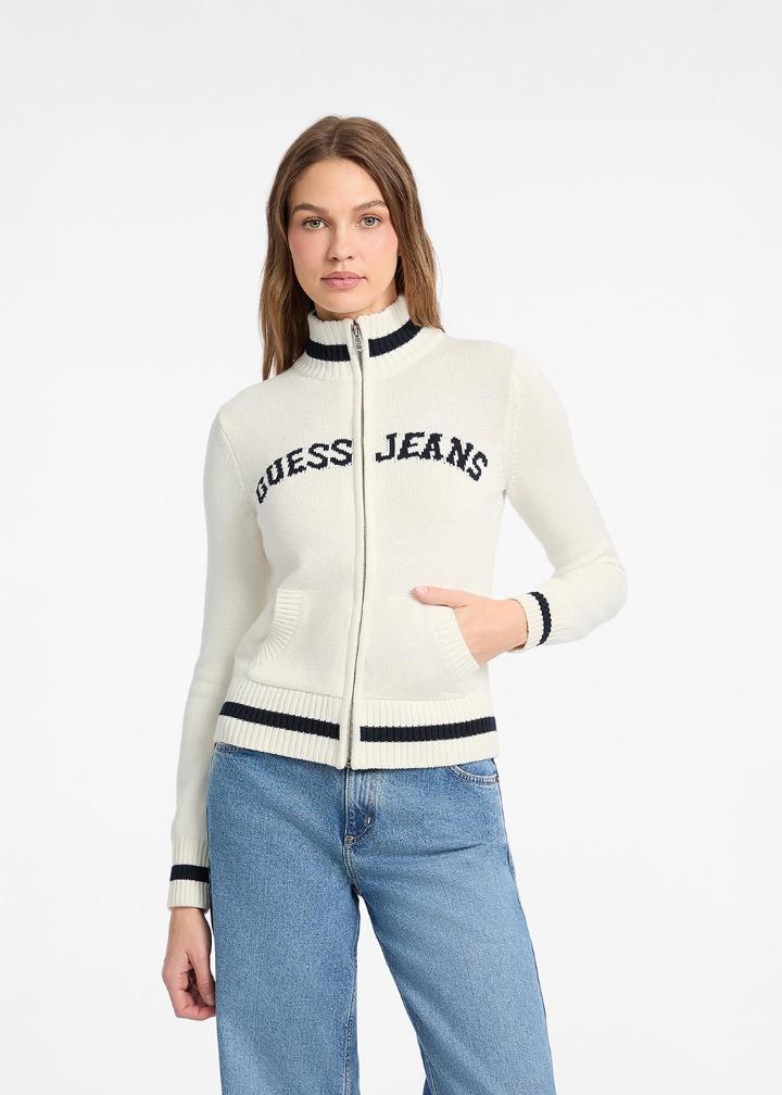 [게스진스] 여성 슬림 하이넥 긴팔 스웨터 집업_IVORY - 게스코리아