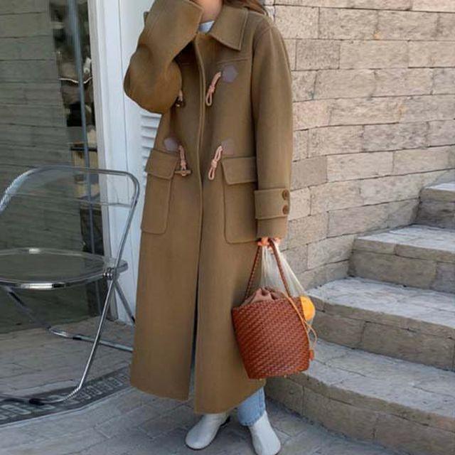 (당일배송)더플 울100% 포켓 더블 떡볶이 버튼 루즈핏 롱 핸드메이드코트