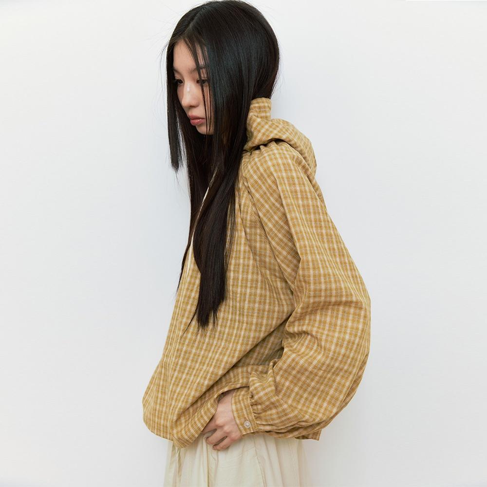 CHECK HOODED BLOUSE_BEIGE