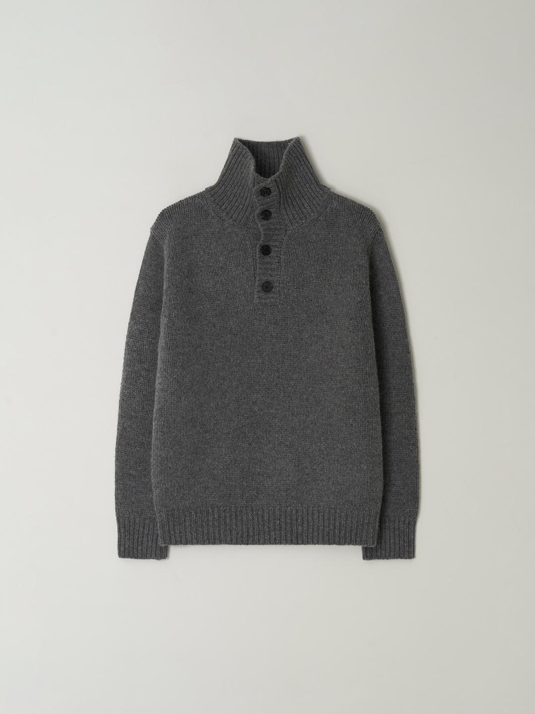Walter half button knit_charcoal