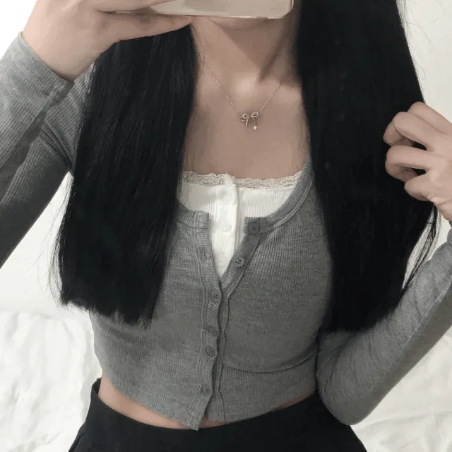 (다음날출고!)하이틴 그레이 레이스 가디건