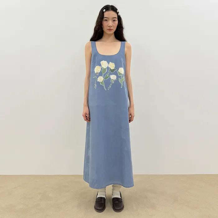 [4차 리오더] Sinoon Texture Flower Dress (Ash Blue)