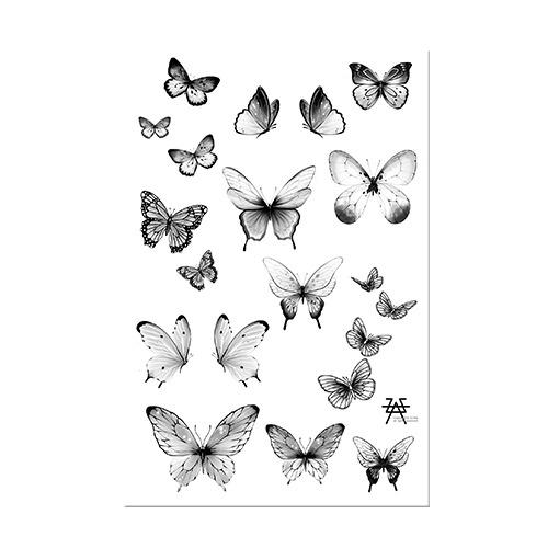 타투이스트 유하(UHA) - 나비(흑백) (TATTOOBASE 건식 타투스티커 )
