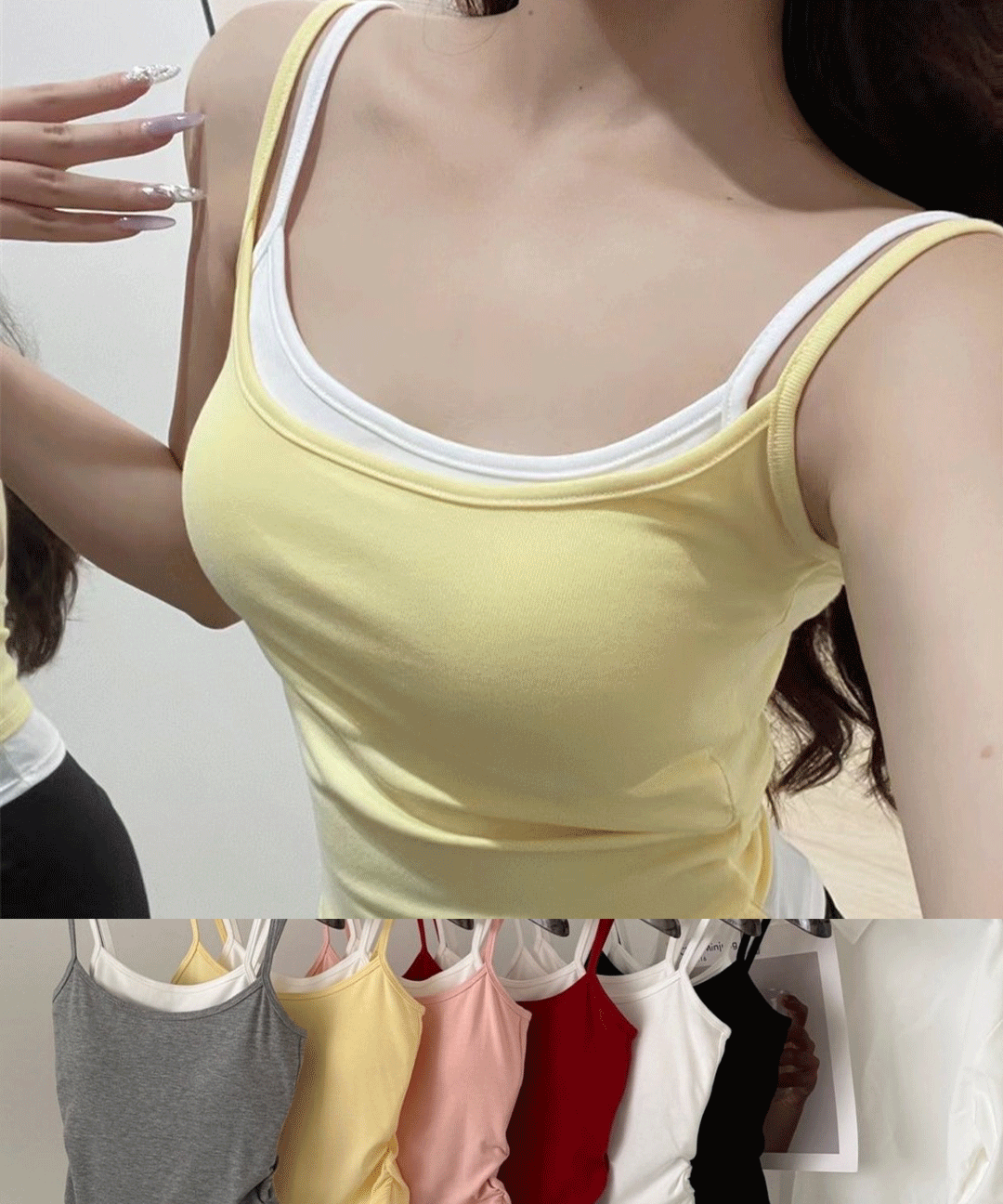 더달콤 [신축 goooood!/패드봉제] 무지레이어드 사이드셔링 캡나시 (슬리브리스 끈나시 브라탑 크롭 탑 여성 여름 민소매 편한 이지웨어 개강룩 대학생 이너웨어 개강룩 데일리 기본)