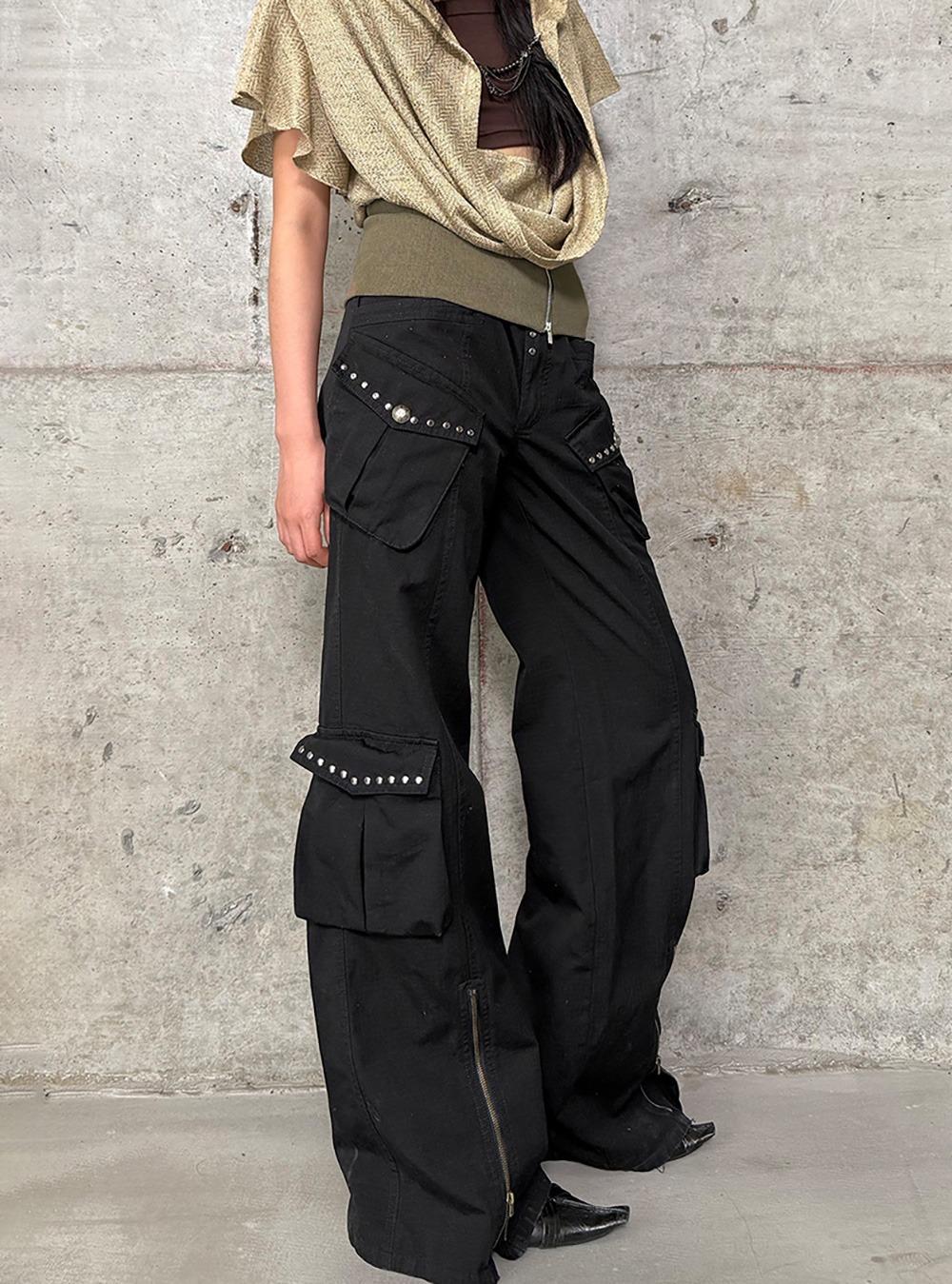 Stud Washed Cotton Cargo Pants (2color)