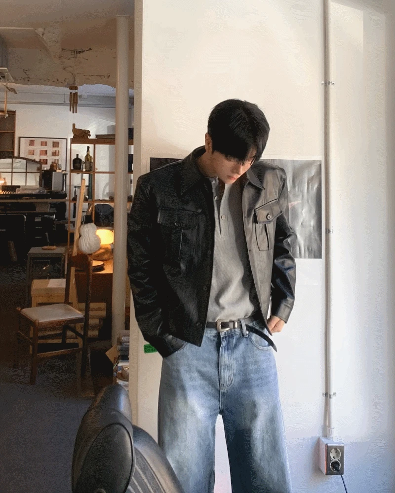 레블 크롭 레더자켓(2C)